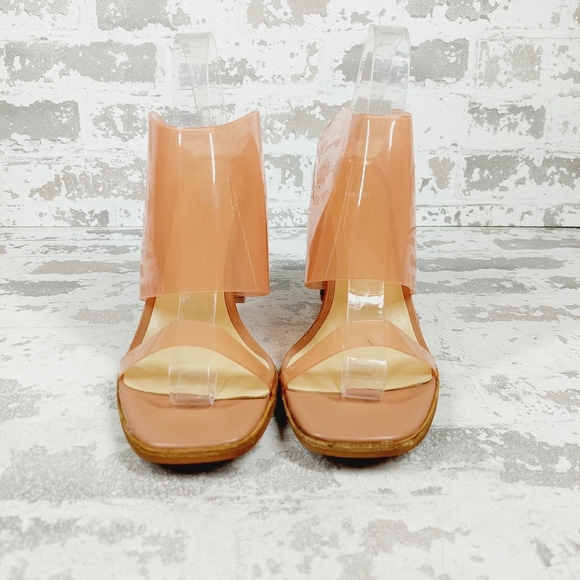 New 42 Gold The Linx Vinyl Slide In Open Toe Heels M455 - Picture 7 of 11